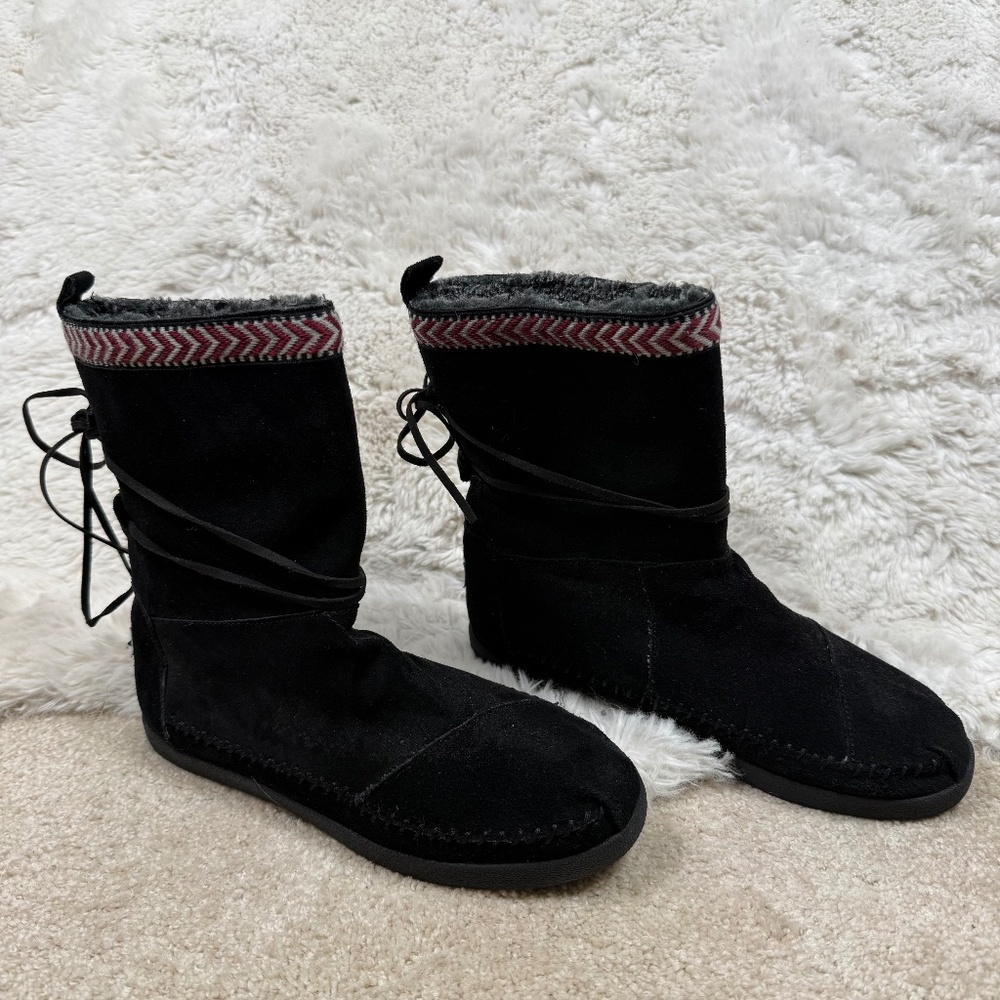 Toms Women’s Nepal Black Leather Suede Short Booties Size 8.5